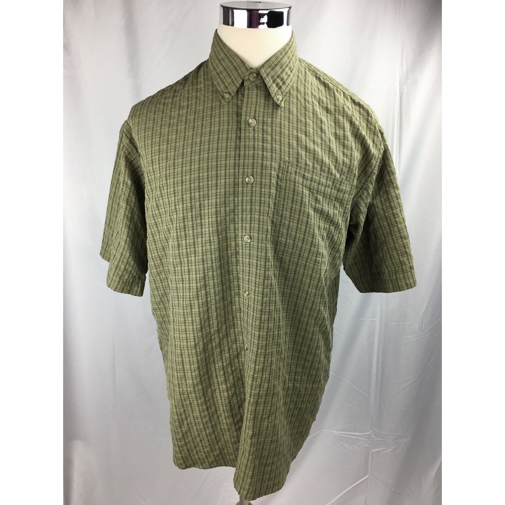 Columbia GRT Men’s Size LARGE Green Plaid Shirt Short Sleeved Button Down Pocket